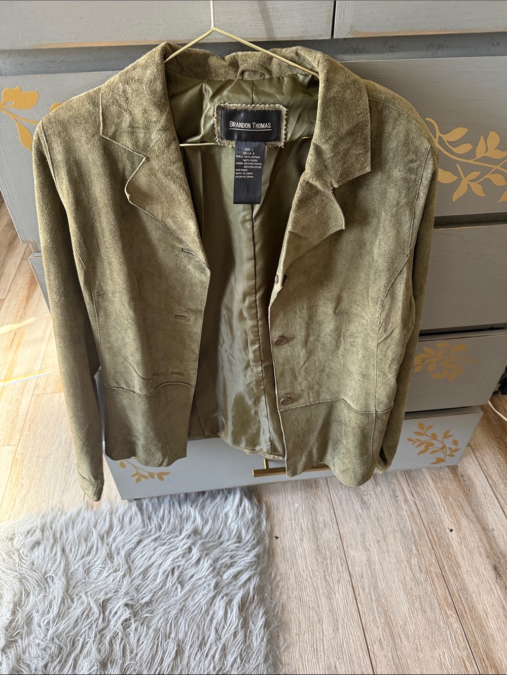 Brandon Thomas Olive Suede Notch Collar Blazer